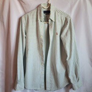 Ralph Lauren Slim Fit Men's White/Blue/Green striped Long Sleeve Button up Shirt